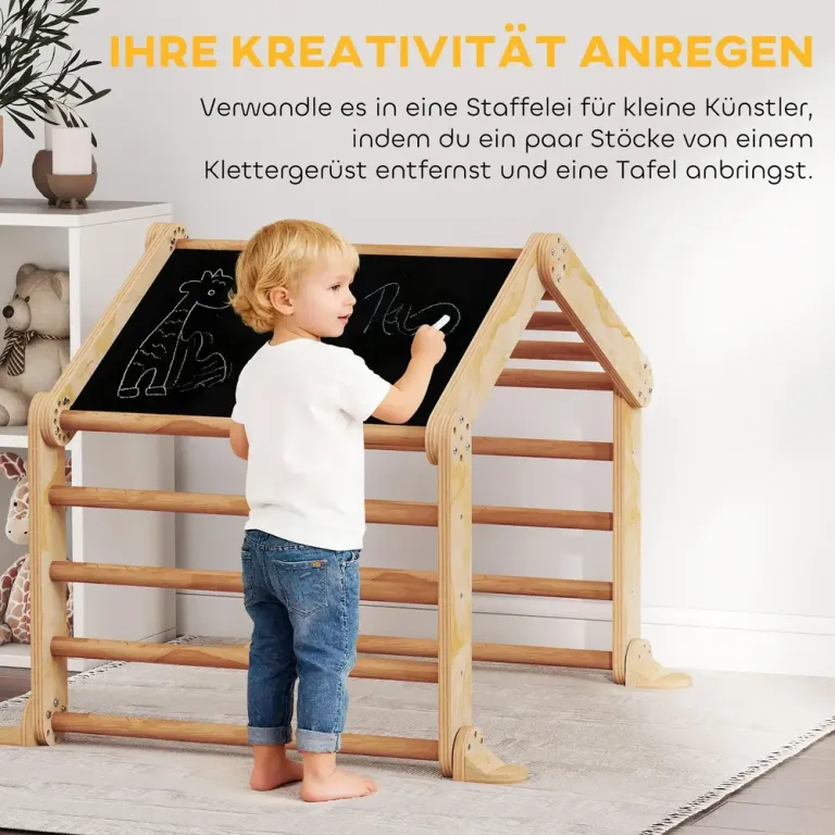 Klätterställning med Rittavla 9 i 1 Natur Trä för Barnrum Inomhus