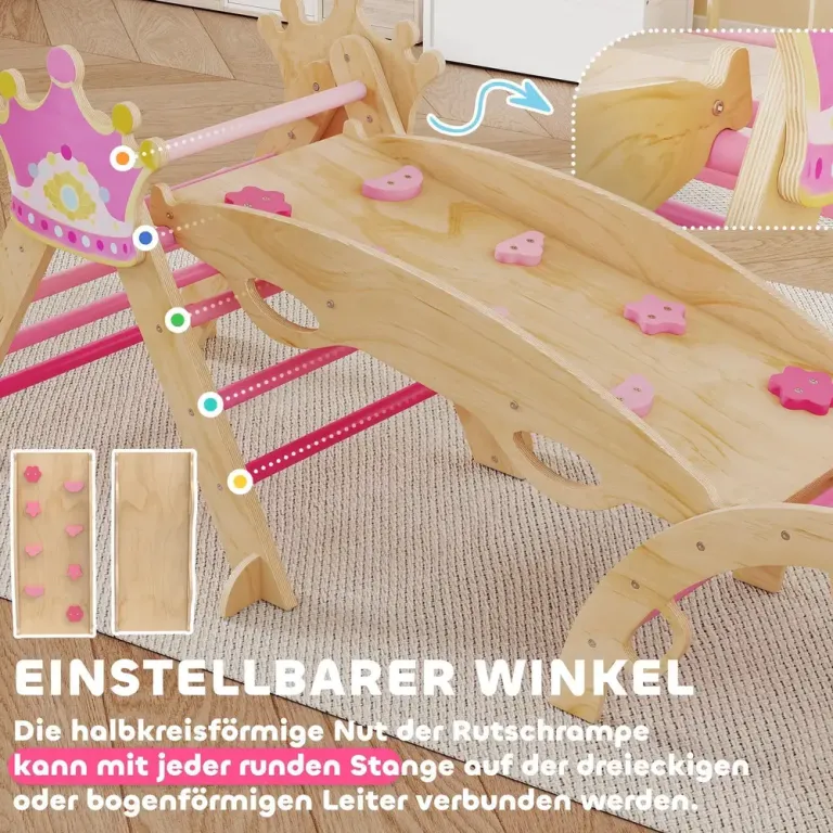 Klätterställning Prinsessa 8 i 1 Rosa Trä för Barnrum Inomhus