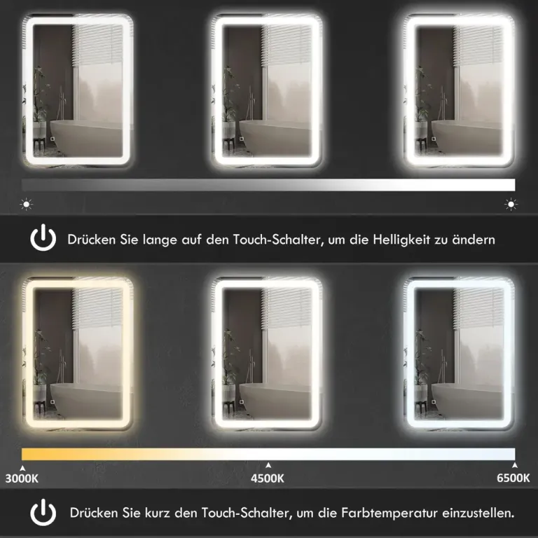 Kleankin Badrumsspegel LED Spegel Silver av Glas Belysning Anti