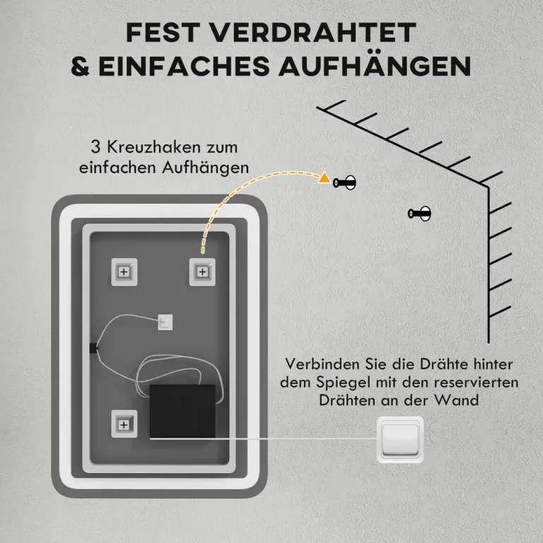 Kleankin Badrumsspegel LED Spegel Silver av Glas Belysning Anti