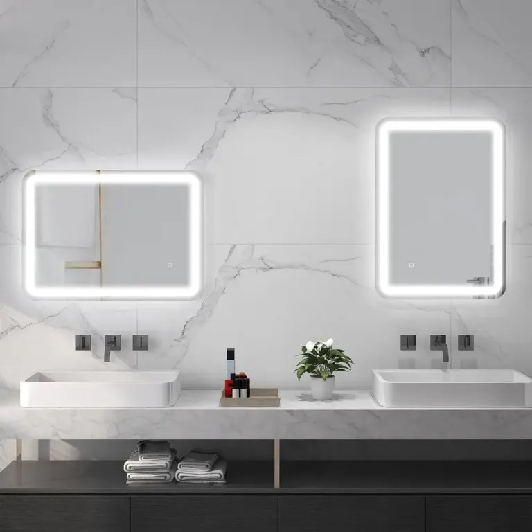 Kleankin Badrumsspegel LED Spegel Silver av Glas Belysning Anti