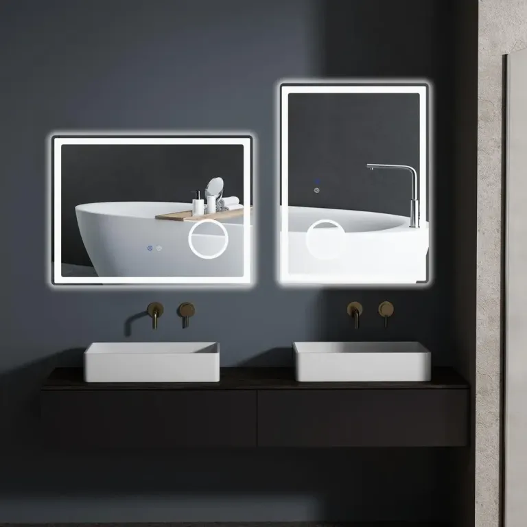 Kleankin Badrumsspegel LED Spegel Silver av Glas Belysning