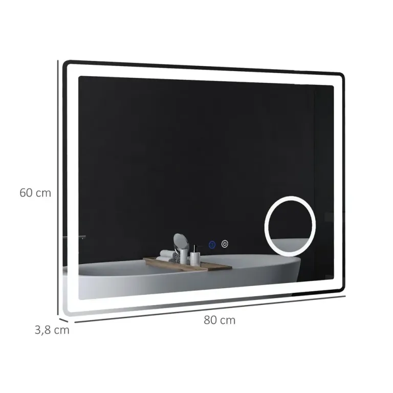 Kleankin Badrumsspegel LED Spegel Silver av Glas Belysning