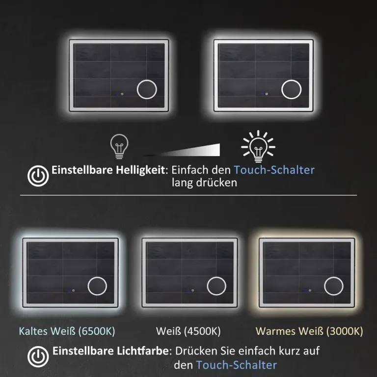 Kleankin Badrumsspegel LED Spegel Silver av Glas Belysning