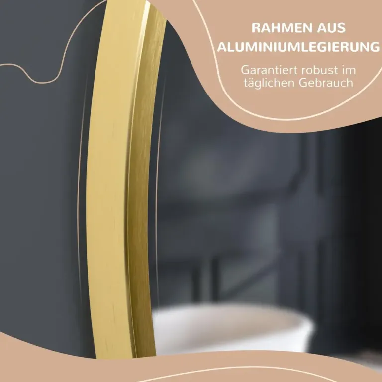 Kleankin Badrumsspegel Rund Väggspegel Guld 50 cm
