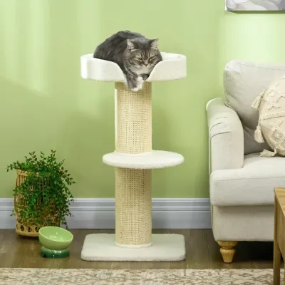 Klösträd 91 cm med Kattsäng och Plattform Lammull Kräm
