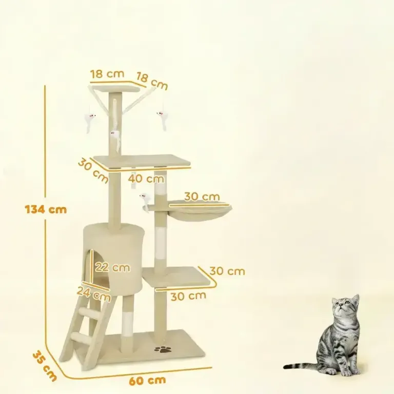 Klösträd Beige Sisal för Katter med Grotta och Leksaker