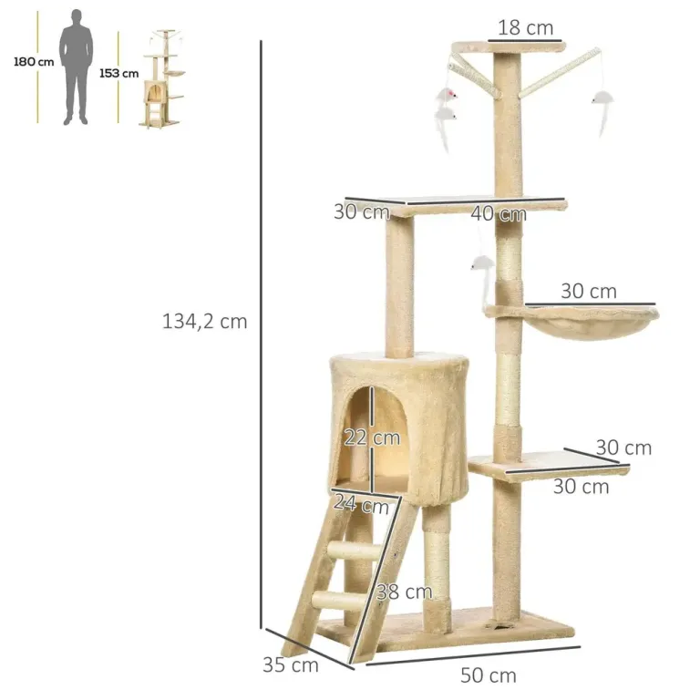 Klösträd i Flera Plan med Klöspelare och Trappa 134 cm