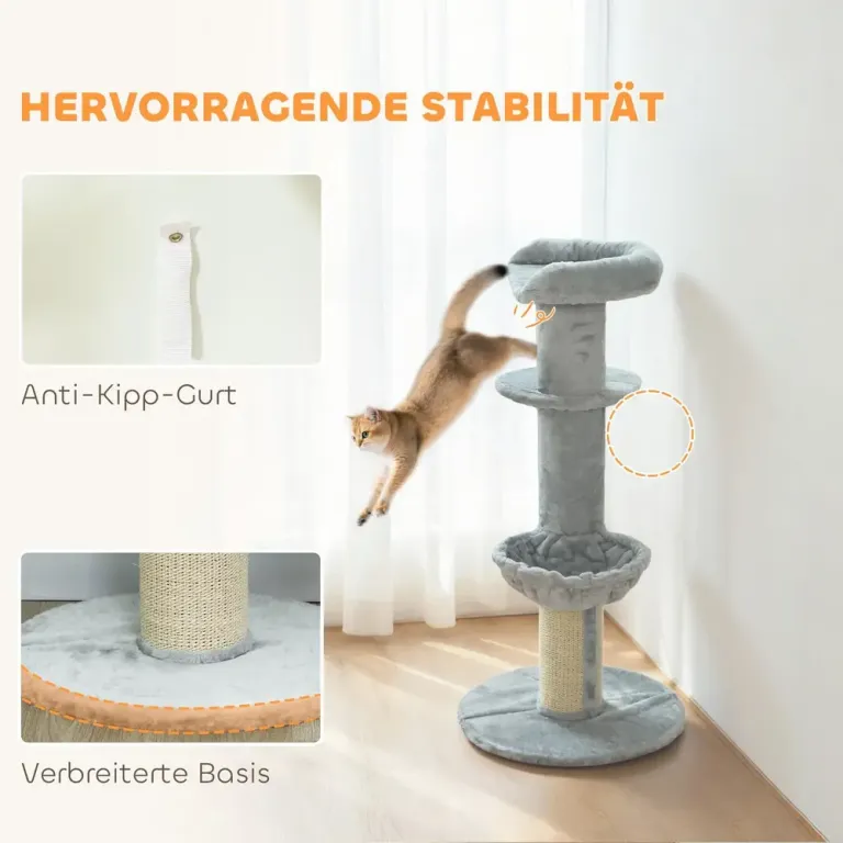 Klösträd Flera Våningar Ljusgrå Sisal och Plysch 135 cm