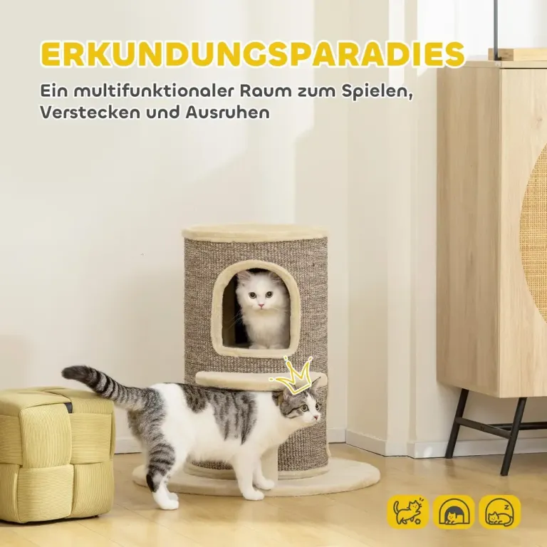 Klösträd för Katter med Koja och Sisalpelare Dubbla Grottor Sidor