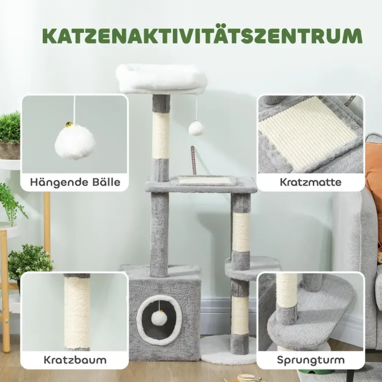 Klösträd för Katter med Sisalpelare 107 cm Kattträd Flera Nivåer