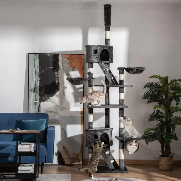 Klösträd med Sisalrep Golv till Tak 240–260 cm, Mörkgrå Grottor