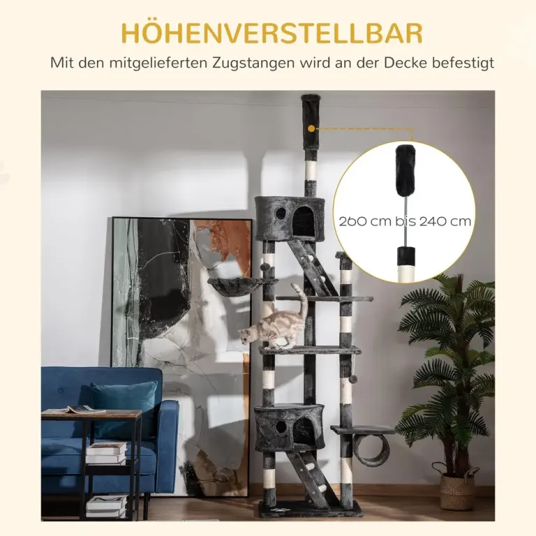 Klösträd med Sisalrep Golv till Tak 240–260 cm, Mörkgrå Grottor