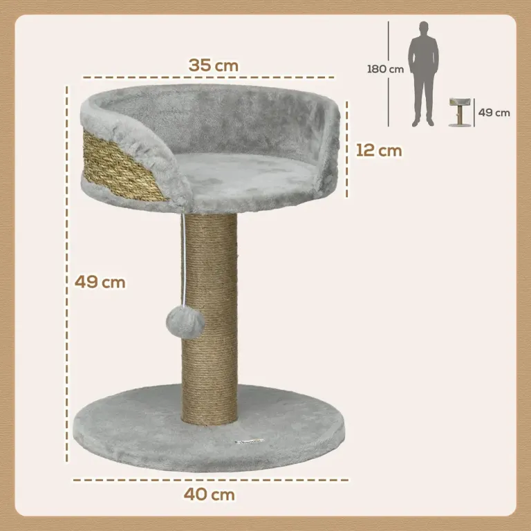 Klösträd Litet Jutegrå av Sisal och Plysch 49 cm Kattsäng Stolpe