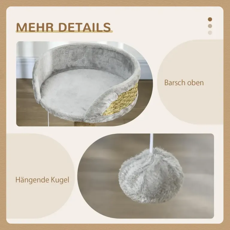 Klösträd Litet Jutegrå av Sisal och Plysch 49 cm Kattsäng Stolpe