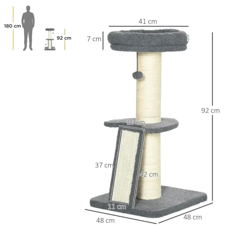 Klösträd med Sisal Plattform & Hängande Lekboll, 92 cm