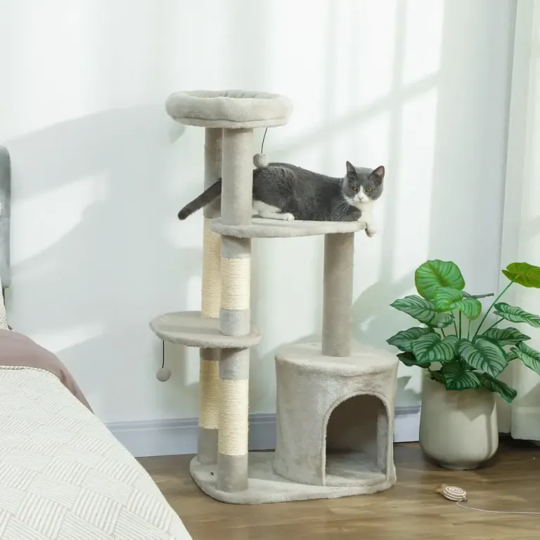 Klösträd Mellanhög Ljusgrå Sisal och Plysch 114 cm Kattklösträd