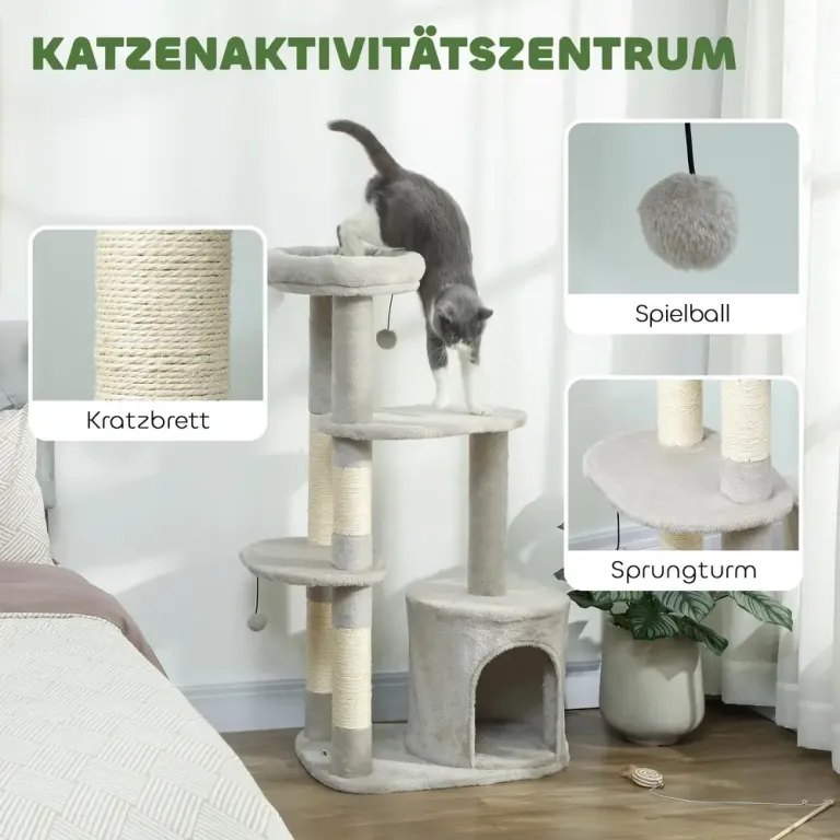 Klösträd Mellanhög Ljusgrå Sisal och Plysch 114 cm Kattklösträd