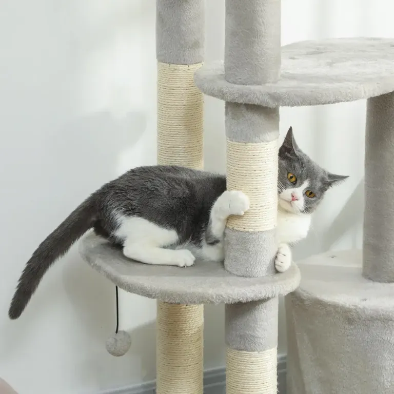 Klösträd Mellanhög Ljusgrå Sisal och Plysch 114 cm Kattklösträd