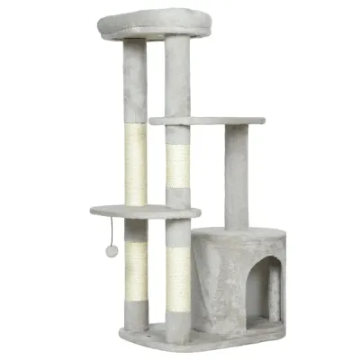 Klösträd Mellanhög Ljusgrå Sisal och Plysch 114 cm Kattklösträd