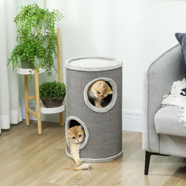 Klöstunna 2 Våningar Ljusgrå Sisal och Plysch 60 cm