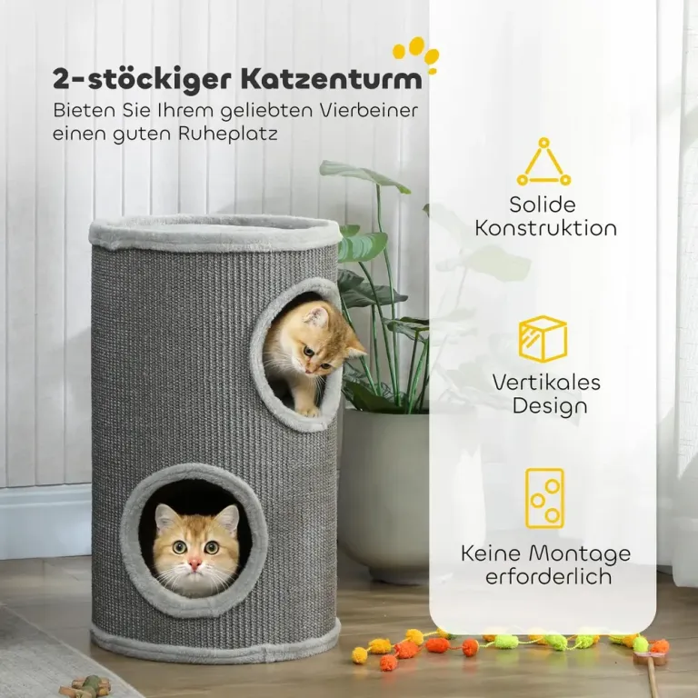 Klöstunna 2 Våningar Ljusgrå Sisal och Plysch 60 cm