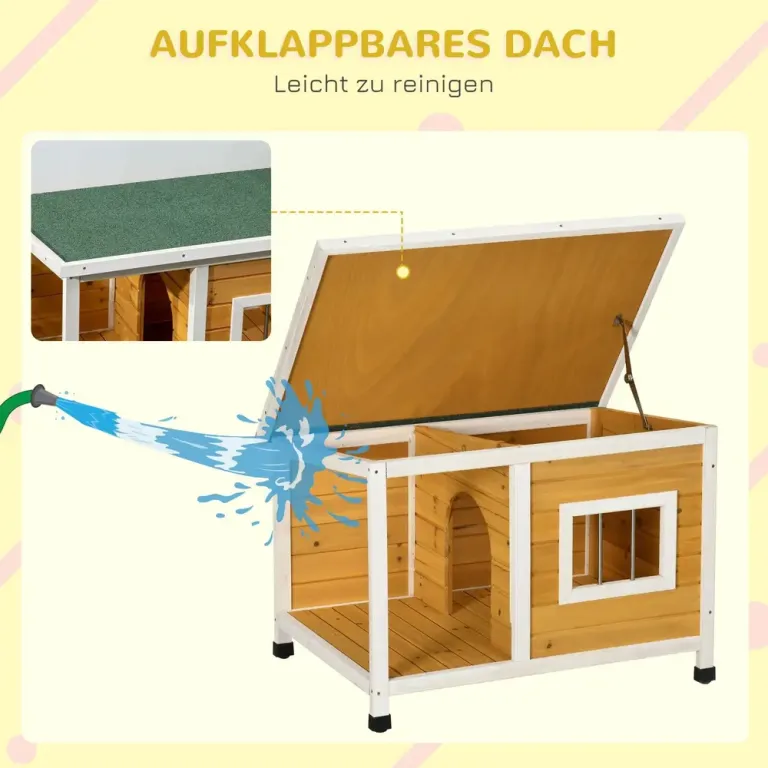 Hundkoja med Veranda Gångjärnstak Hundhus Öppningsbart