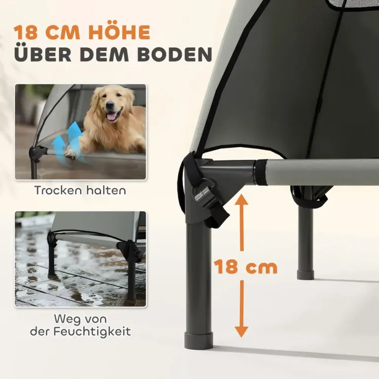 Utomhushundsäng med Tak Upphöjd Säng för Ljusgrå