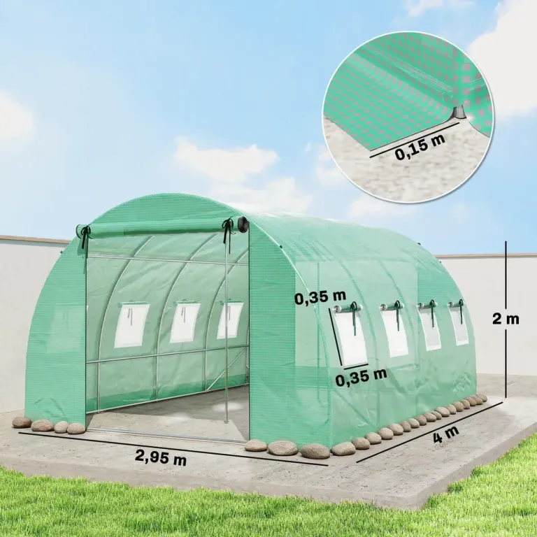 Växthus Tunnel Grön Pe-plast och Stål Folieväxthus Rullbar
