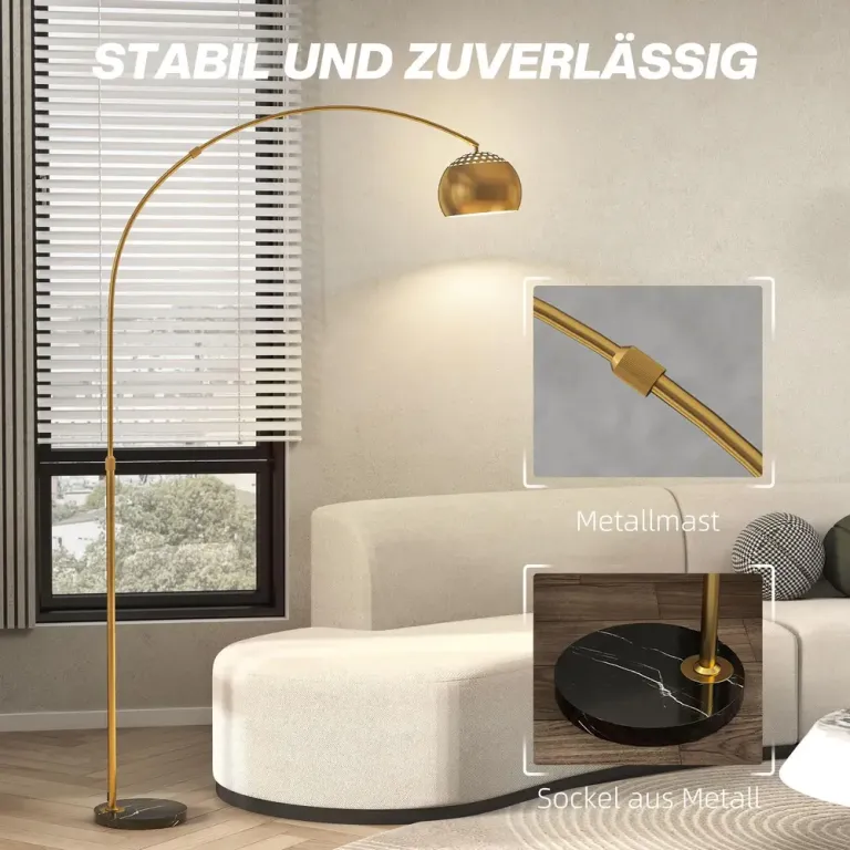 Golvlampa Båge Svart och Guld Metall och Marmor 167 cm