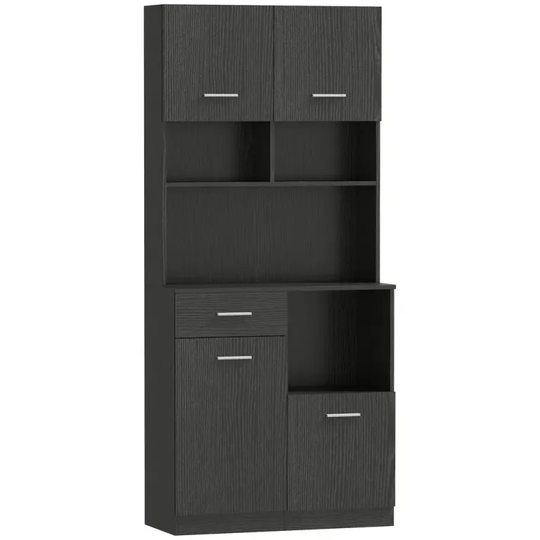 Köksskåp Högt Svart MDF och Spånskiva Buff Låda Mjukstängande Dörrar