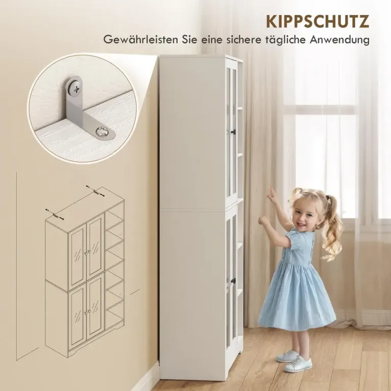 Köksskåp med Glasdörrar Vit MDF Rymligt Vitrinskåp 172 cm Högt Öppna