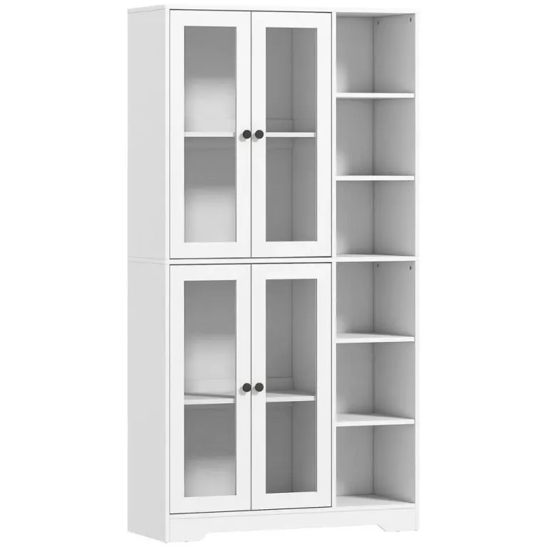 Köksskåp med Glasdörrar Vit MDF Rymligt Vitrinskåp 172 cm Högt Öppna