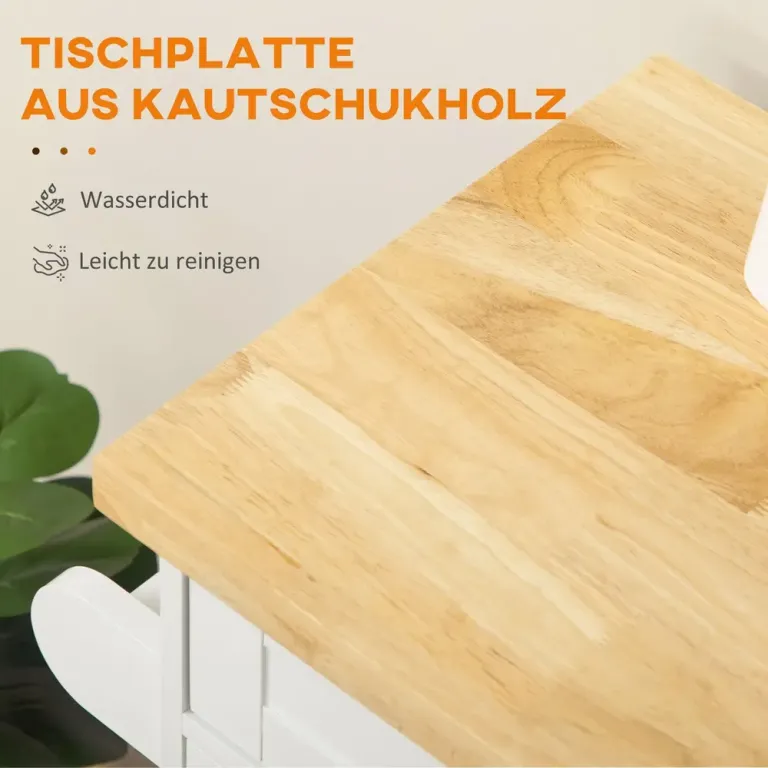 Serveringsvagn Vit av Trä och MDF Köksö Hjul Slitstarkt Bänkskiva