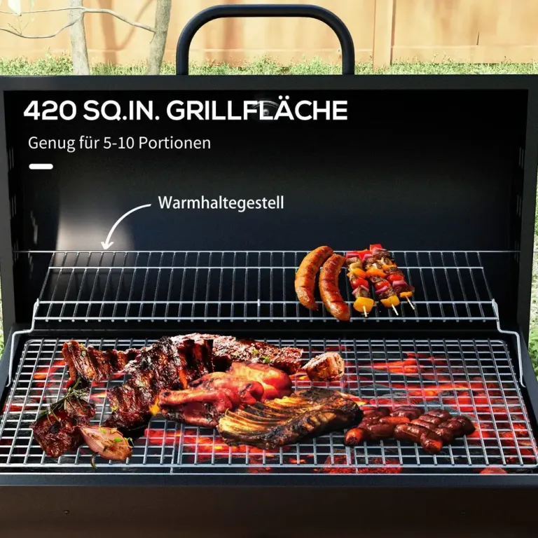 Kolgrill Bbq Rökare med Lock Svart Metall Hjul