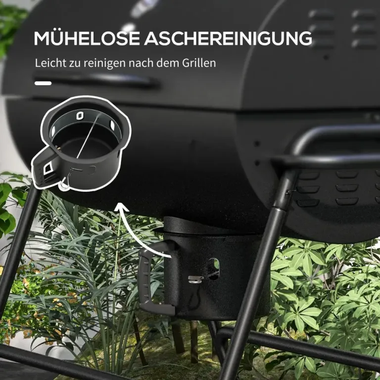 Kolgrill Bbq Rökare med Lock Svart Metall Hjul