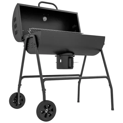 Kolgrill Bbq Rökare med Lock Svart Metall Hjul