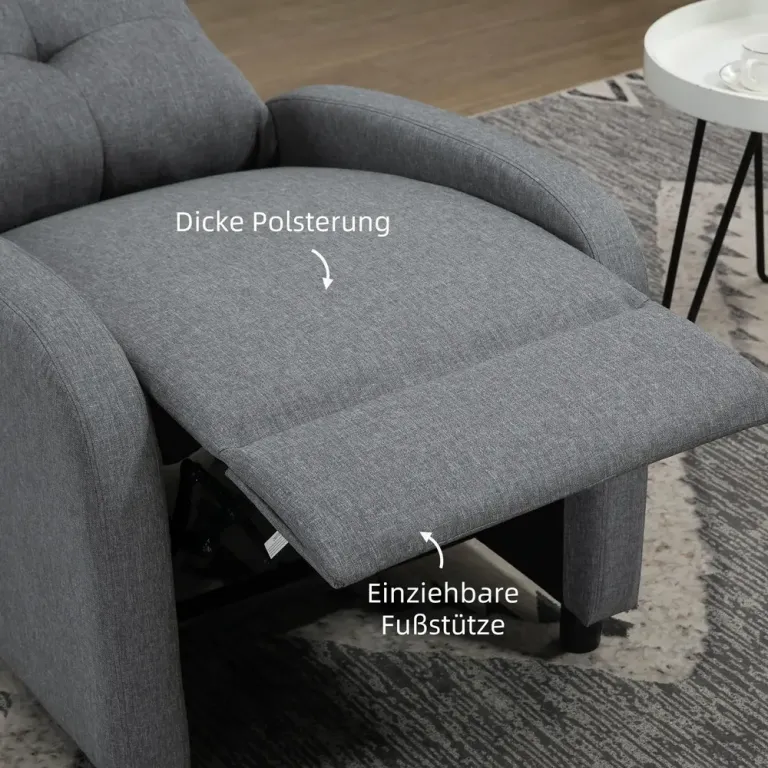 Komfortabel Relaxfåtölj med Liggfunktion och Fotstöd Grå Linneffekt
