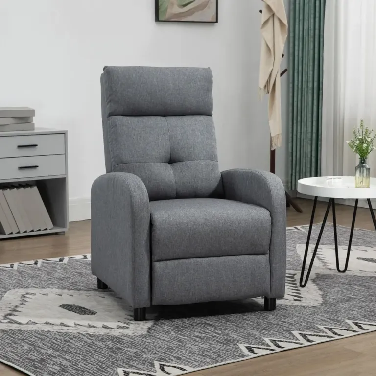 Komfortabel Relaxfåtölj med Liggfunktion och Fotstöd Grå Linneffekt