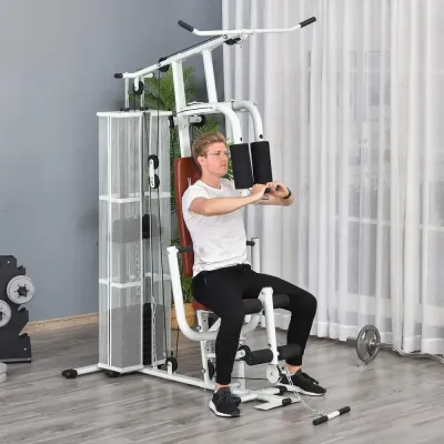 Multigym med Latdrag och 45 kg Vikter, Vitt