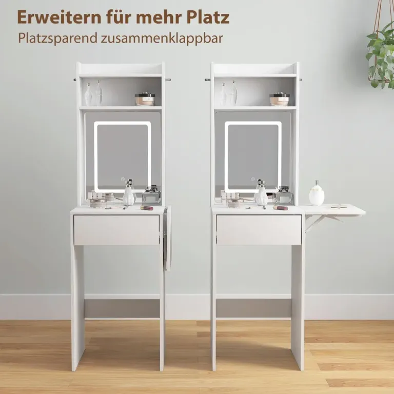 Kompakt Sminkbord med Spegel LED-Belysning Hopfällbar