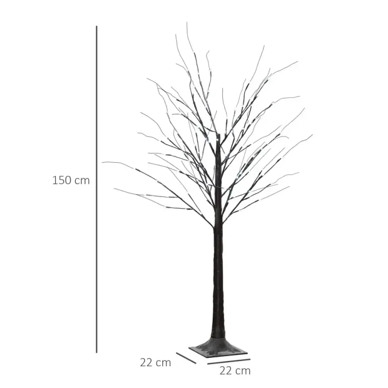 Konstgjord Björk med 96 Varmvita Mikro-LED Brun 150 cm