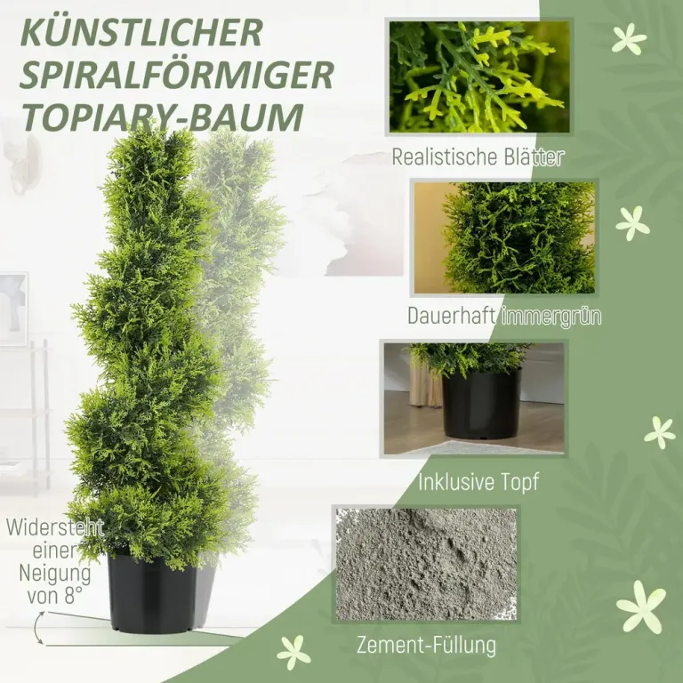 Konstgjord Cypress i Spiralform Växt i 90 cm Konstgjort Spiralt Träd