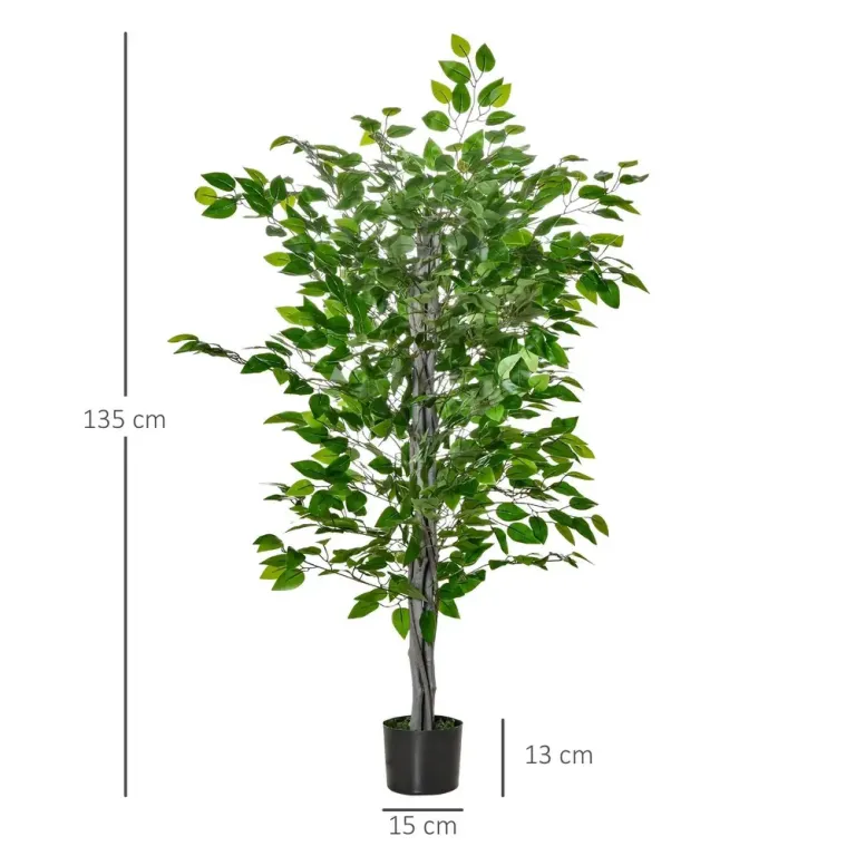 Konstgjord Växt Ficus Konstträd i Kruka Grön 135 cm Ficusväxt Plast