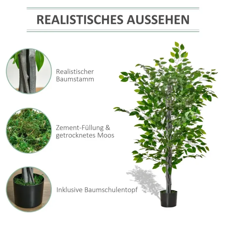 Konstgjord Växt Ficus Konstträd i Kruka Grön 135 cm Ficusväxt Plast