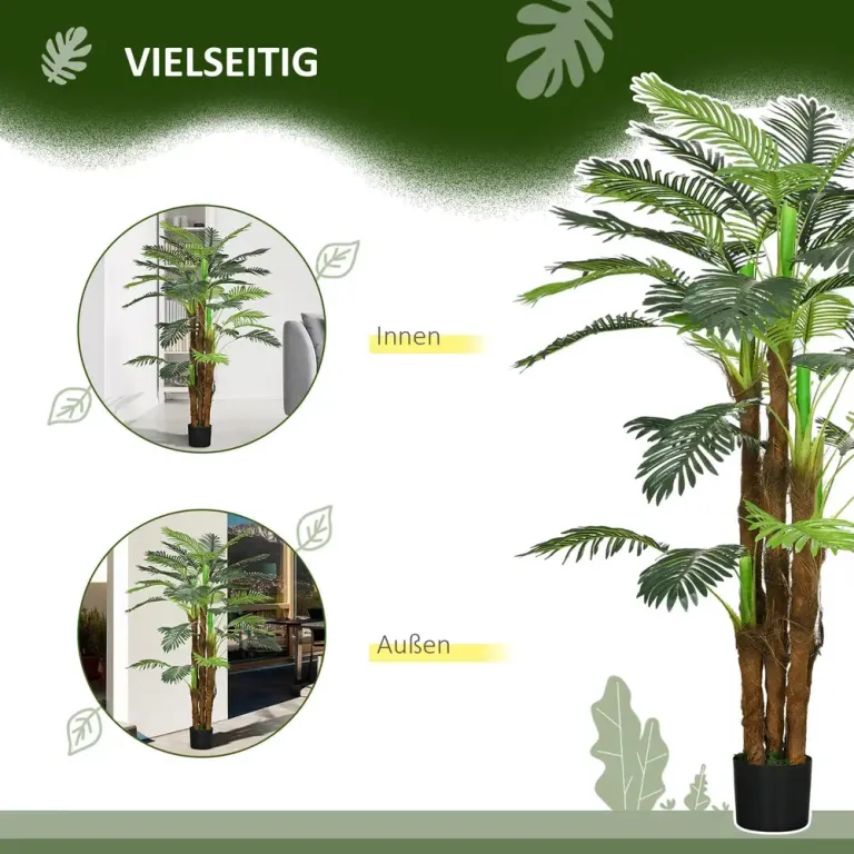 Konstgjord Växt Palm Grön av Plast Konstträd 36 160 cm Realistiska