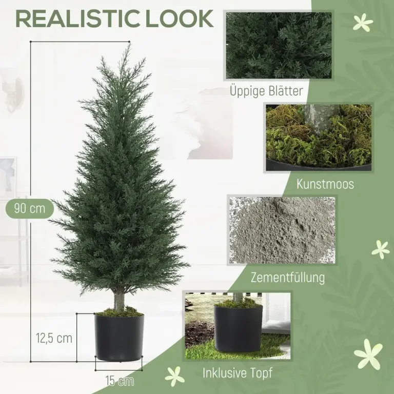 Konstgjorda Cypressväxter 2-Pack 362 Blad och Kruka, Grön Cypresser