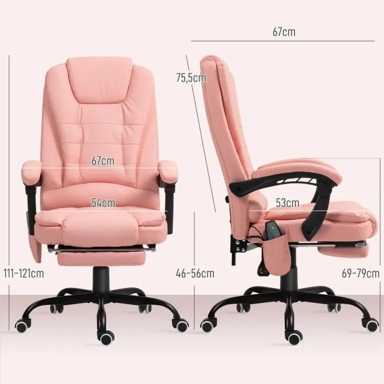 Kontorsstol Ergonomisk 7-Punktsmassage Rosa Massagepunkter Fotstöd