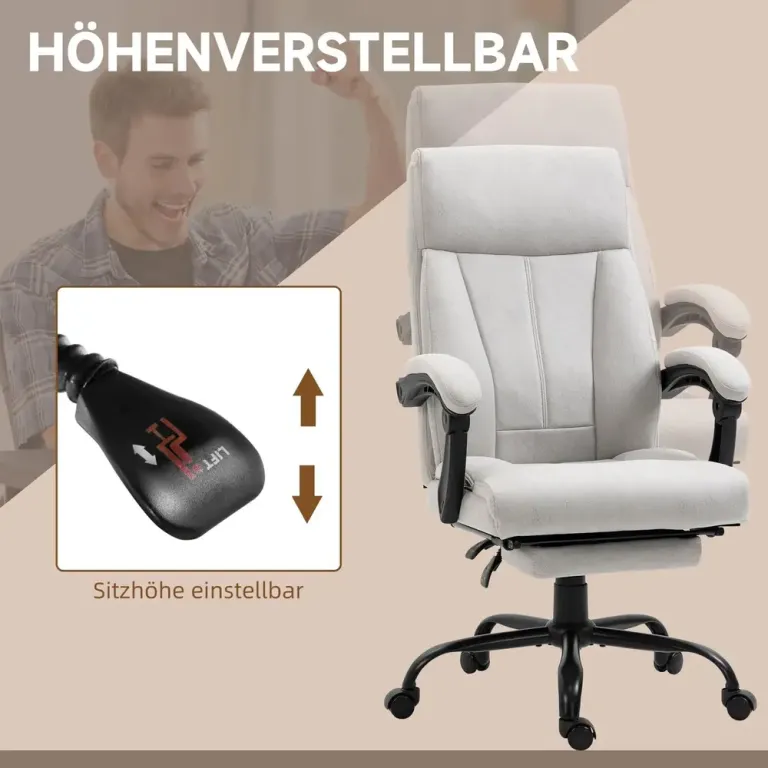 Kontorsstol med Massage & Fotstöd Ljusgrå Punkts Vibrationsmassage
