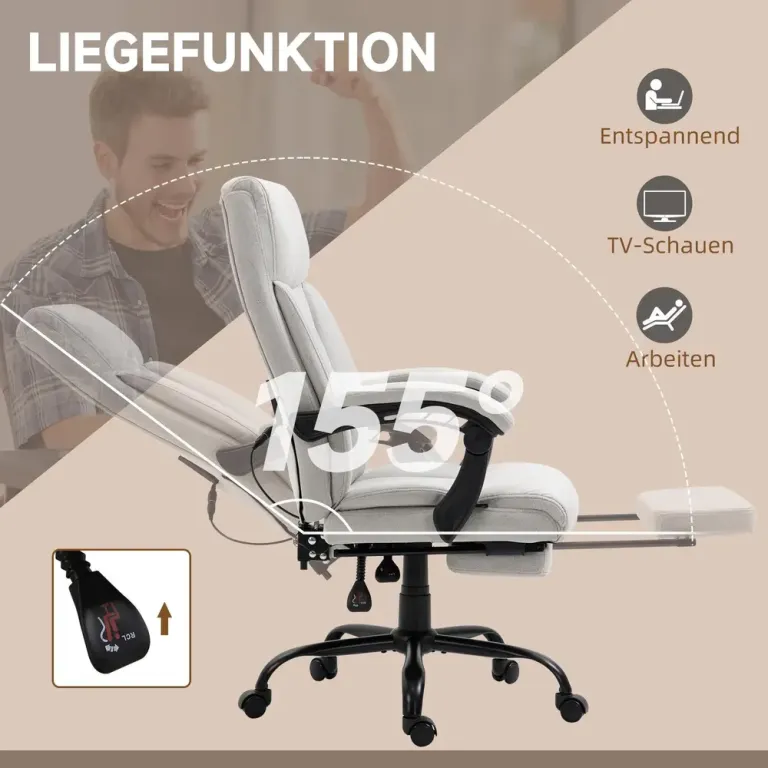 Kontorsstol med Massage & Fotstöd Ljusgrå Punkts Vibrationsmassage